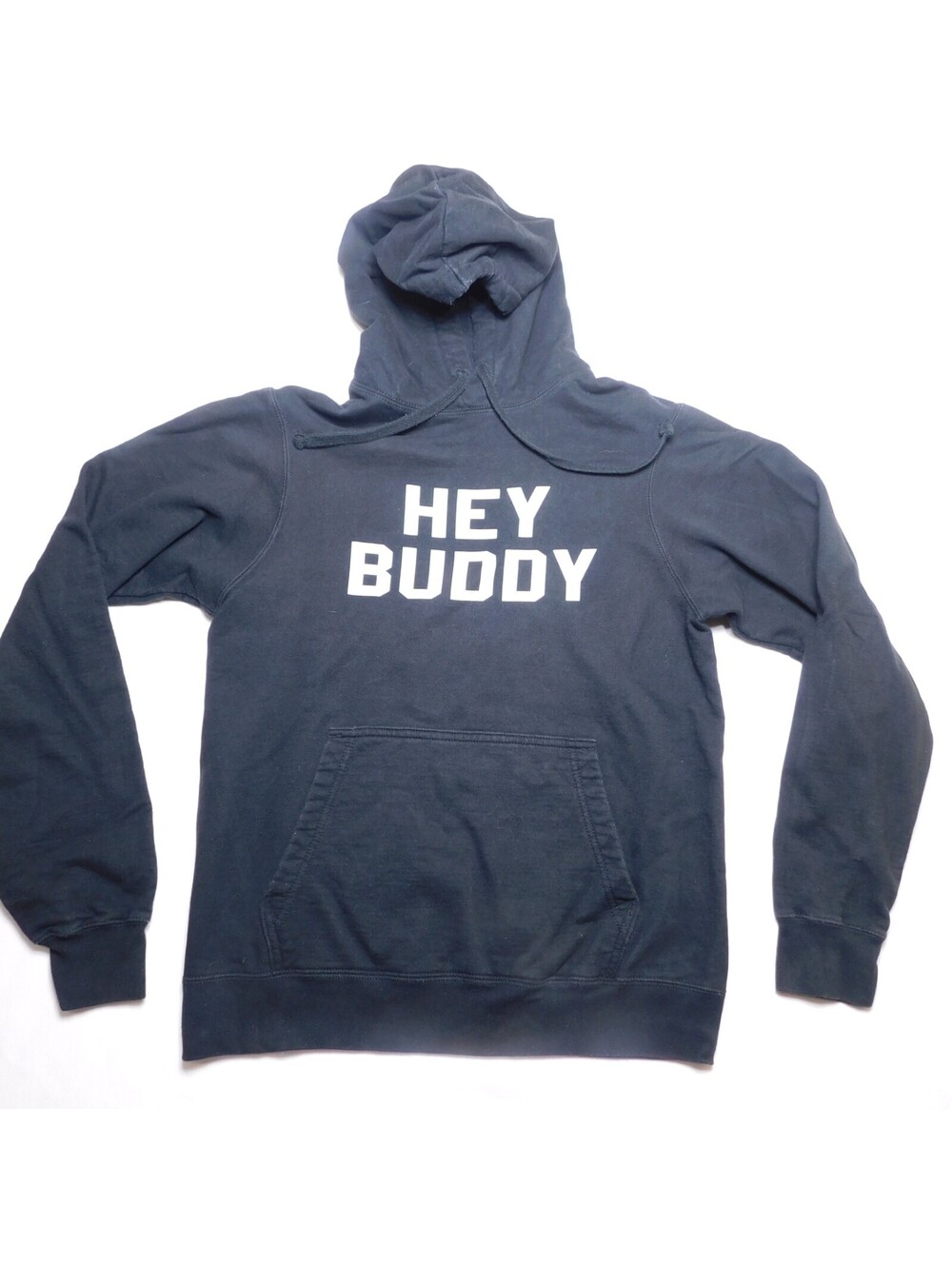 Port & Company Hoodie Small S Black Hey Buddy Graphic Pullover Sweatshirt Mens